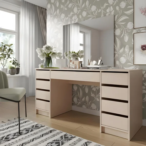 Scrivania ufficio 154x55cm 9 cassetti beige cashmere Blackpool
