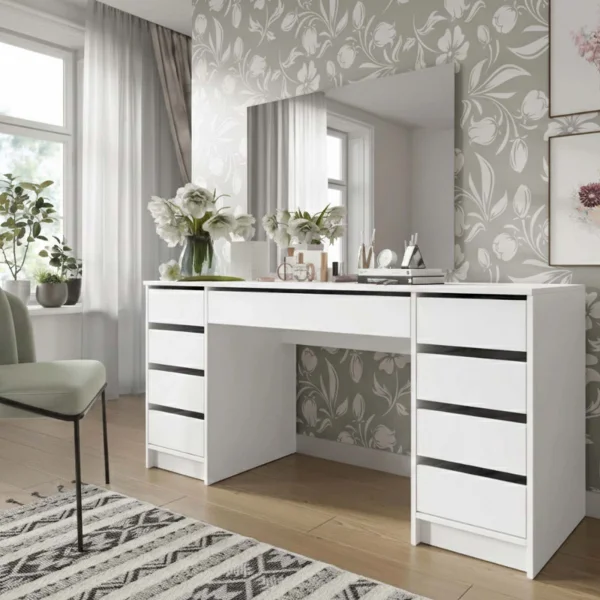 Scrivania ufficio 154x55cm 9 cassetti bianco opaco Blackpool