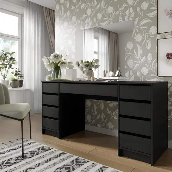 Scrivania ufficio 154x55cm 9 cassetti nero opaco Blackpool