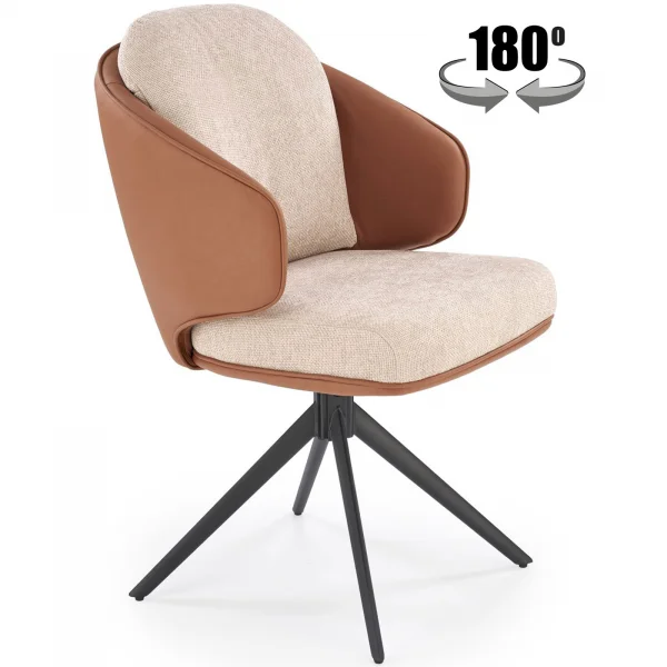 Sedia da pranzo girevole in tessuto ed ecopelle beige marrone nero Gina