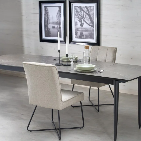 Sedia da pranzo in tessuto moderna beige nero Anemone