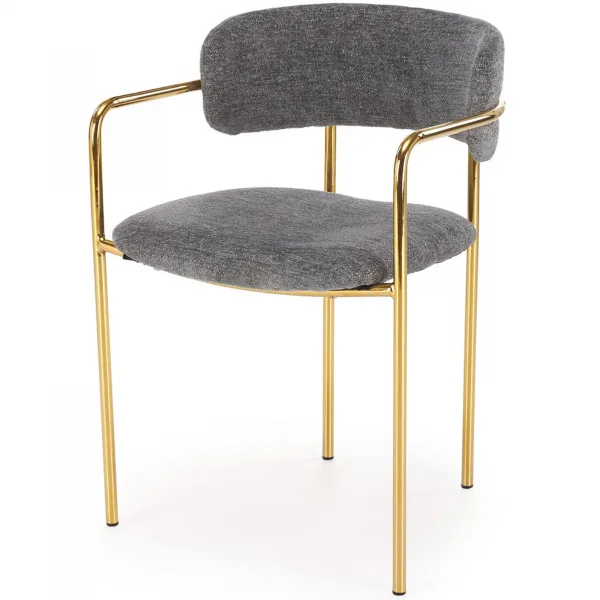 Sedia imbottita in tessuto moderna grigio cromato oro Cattley