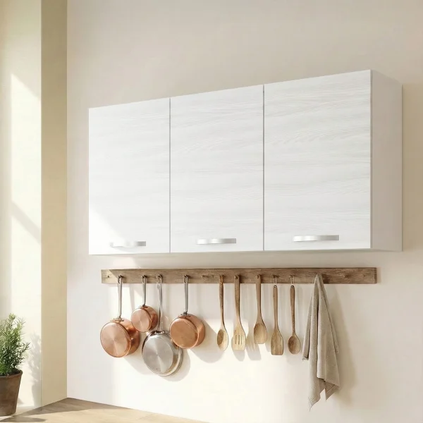 Set 3 pensili cucina 120x72hcm reversibili 3 ante bianco frassinato Talise