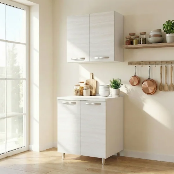 Set base e pensile cucina 60cm 2 ante bianco frassinato Talise