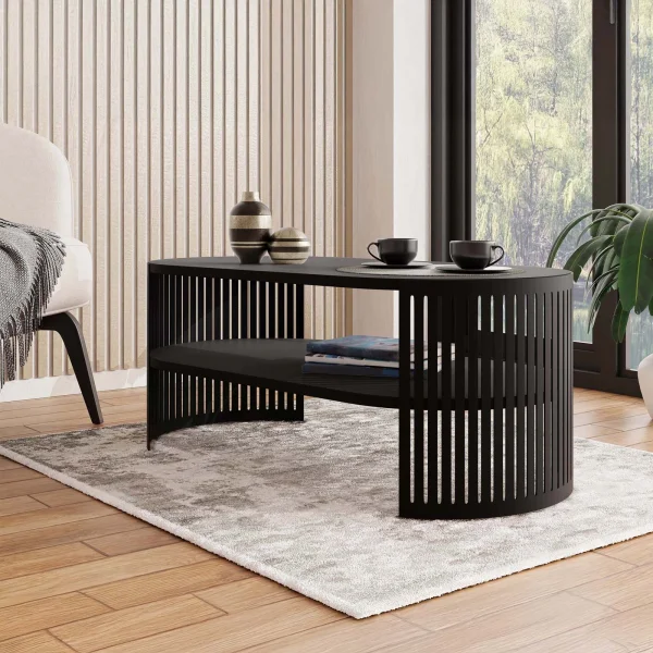 Tavolino da salotto 100x50cm ovale con ripiano nero Elisera
