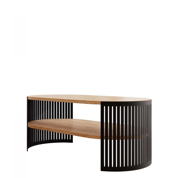 Tavolino da salotto 100x50cm ovale con ripiano rovere nero Elisera