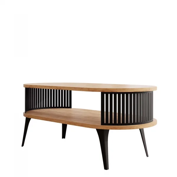 Tavolino da salotto 100x50cm ovale con ripiano rovere nero Valeris