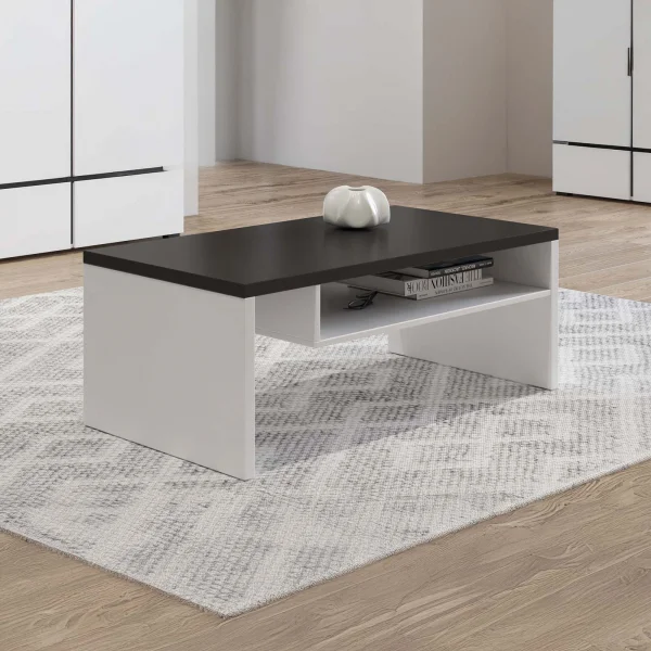Tavolino da salotto 120x45h cm con ripiano bianco nero Lolla
