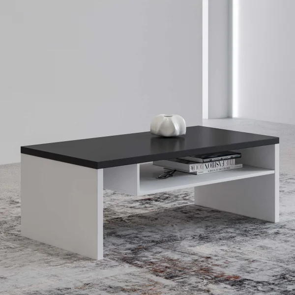 Tavolino da salotto 120x45h cm con ripiano bianco nero Lolla