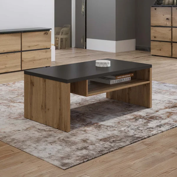 Tavolino da salotto 120x45h cm con ripiano rovere nero Lolla