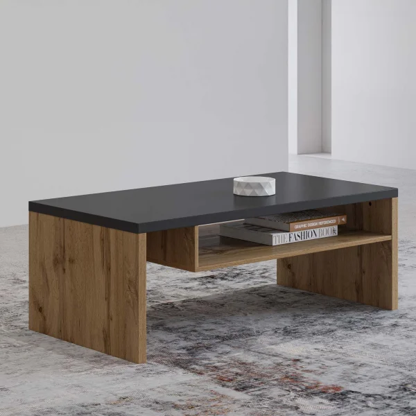 Tavolino da salotto 120x45h cm con ripiano rovere nero Lolla