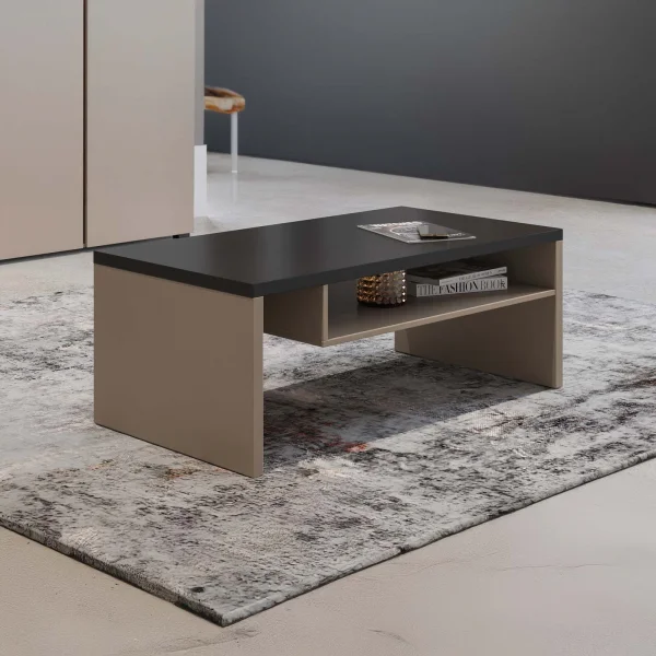 Tavolino da salotto 120x45h cm con ripiano tortora nero Lolla