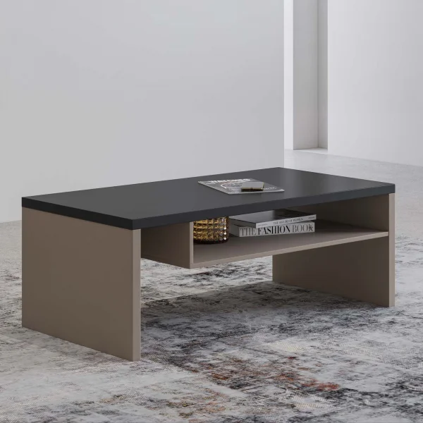 Tavolino da salotto 120x45h cm con ripiano tortora nero Lolla