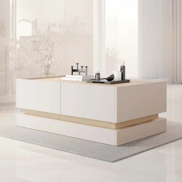 Tavolino da salotto 97x40h cm 4 ante a ribalta beige rovere Rhea