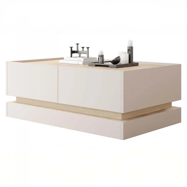 Tavolino da salotto 97x40h cm 4 ante a ribalta beige rovere Rhea