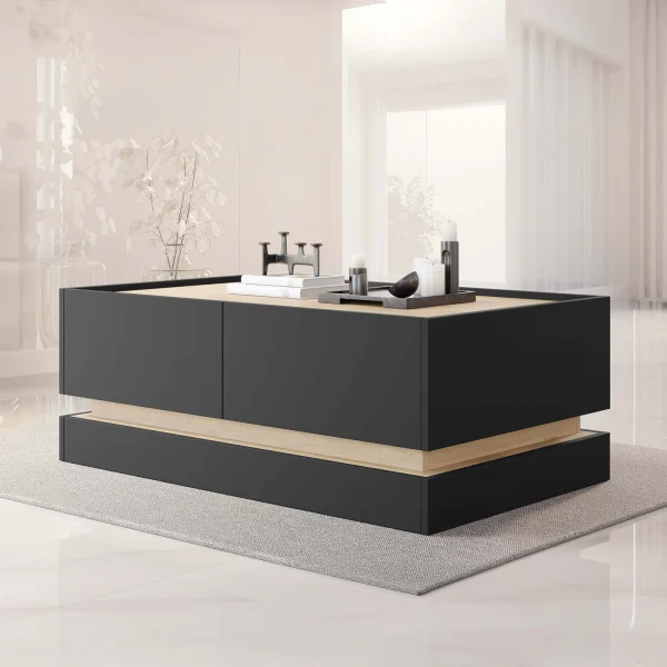 Tavolino da salotto 97x40h cm 4 ante a ribalta nero rovere Rhea