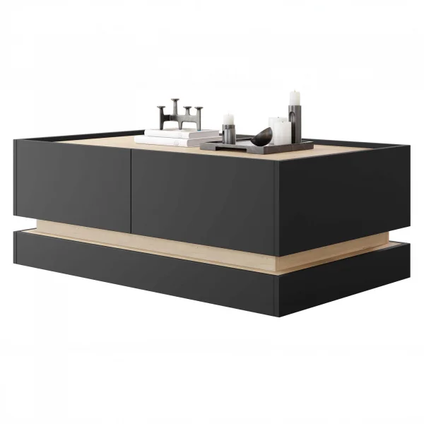 Tavolino da salotto 97x40h cm 4 ante a ribalta nero rovere Rhea