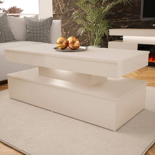 Tavolino salotto 120x55 cm con LED beige cashmere Lumus