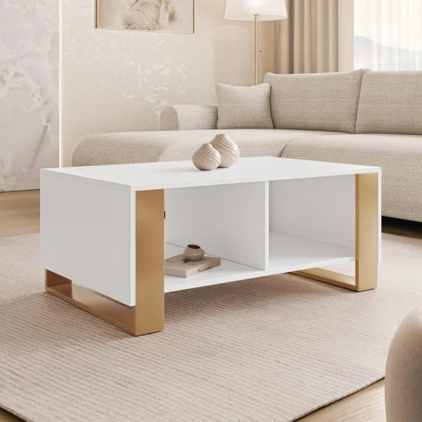 Tavolino salotto 95x60 cm bianco oro Reflex