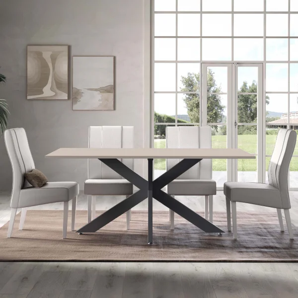 Tavolo 180x90 cm da pranzo beige cashmere nero Sonia