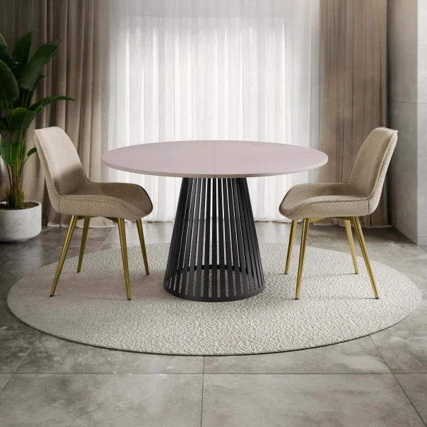 Tavolo allungabile 120/196cm rotondo beige cashmere nero Elisera