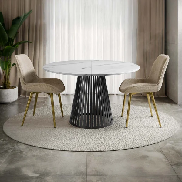 Tavolo allungabile 120/196cm rotondo nero effetto marmo bianco Elisera