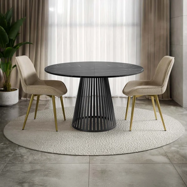 Tavolo allungabile 120/196cm rotondo nero effetto marmo nero Elisera