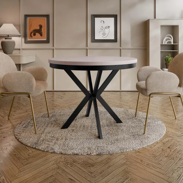 Tavolo da pranzo allungabile 90/166 cm rotondo beige cashmere nero Vortex