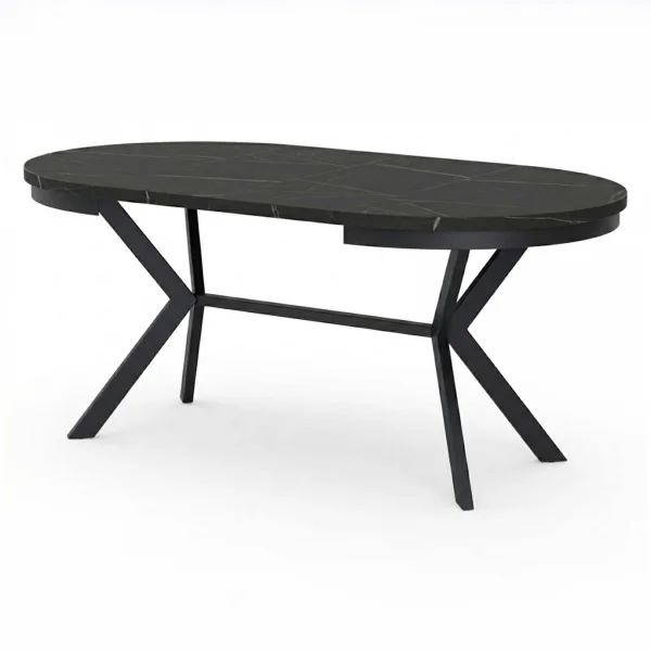 Tavolo da pranzo allungabile 90/166 cm rotondo nero effetto marmo nero Vortex
