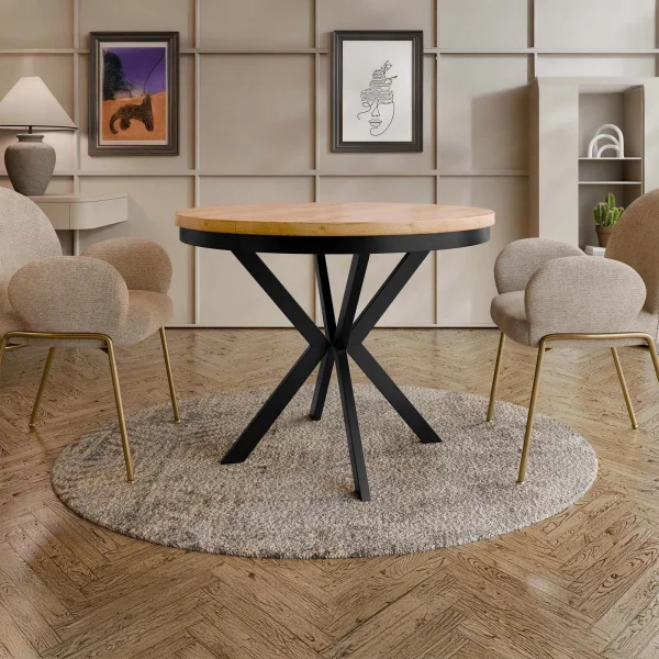 Tavolo da pranzo allungabile 90/166 cm rotondo rovere nero Vortex
