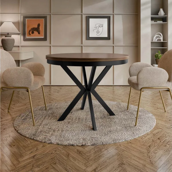 Tavolo da pranzo allungabile 90/166 cm rotondo rovere scuro nero Vortex