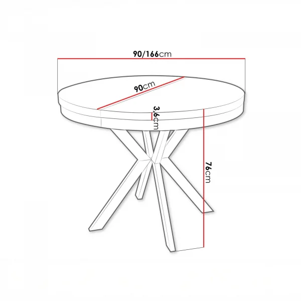 Tavolo da pranzo allungabile 90/166 cm rotondo rovere scuro nero Vortex