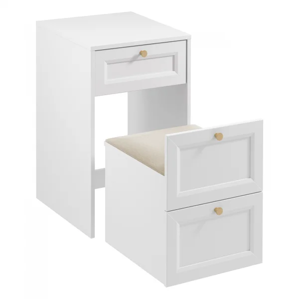 Toeletta da trucco shabby 50x80h cm con seduta richiudibile e specchio bianco Shubo