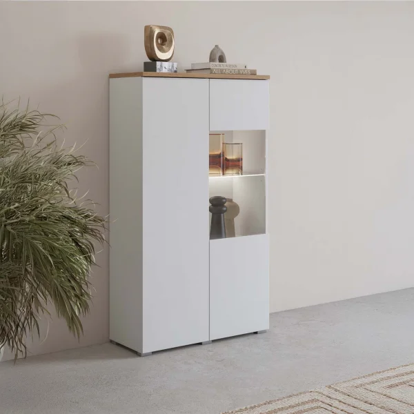 Vetrina 80x140h cm 2 ante bianco rovere Ischia