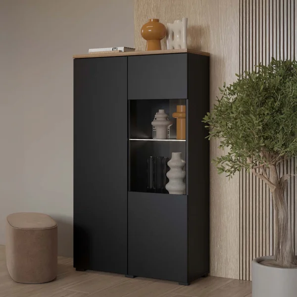 Vetrina 80x140h cm 2 ante nero rovere Ischia