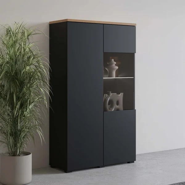 Vetrina 80x140h cm 2 ante nero rovere Ischia