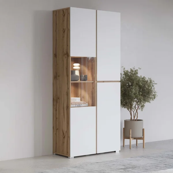 Vetrina 80x184h cm 4 ante bianco rovere Lolla