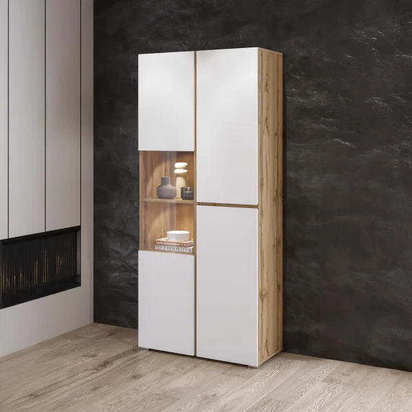 Vetrina 80x184h cm 4 ante bianco rovere Lolla