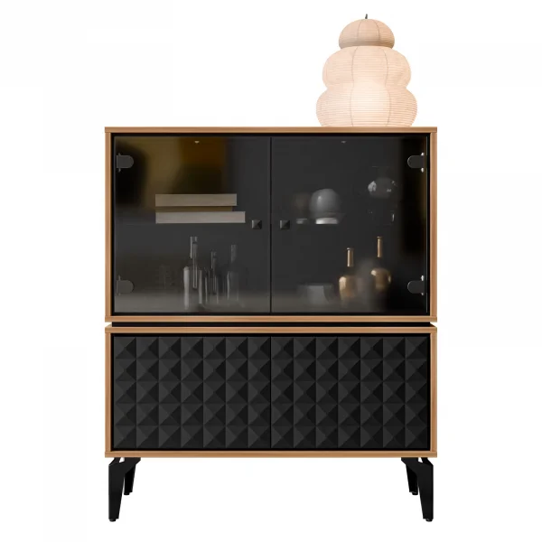 Vetrina moderna 103x122h cm 4 ante serigrafato rovere nero Duplo