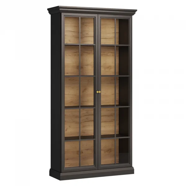 Vetrina moderna 103x200h cm 2 ante con vetro shabby nero grafite Purro