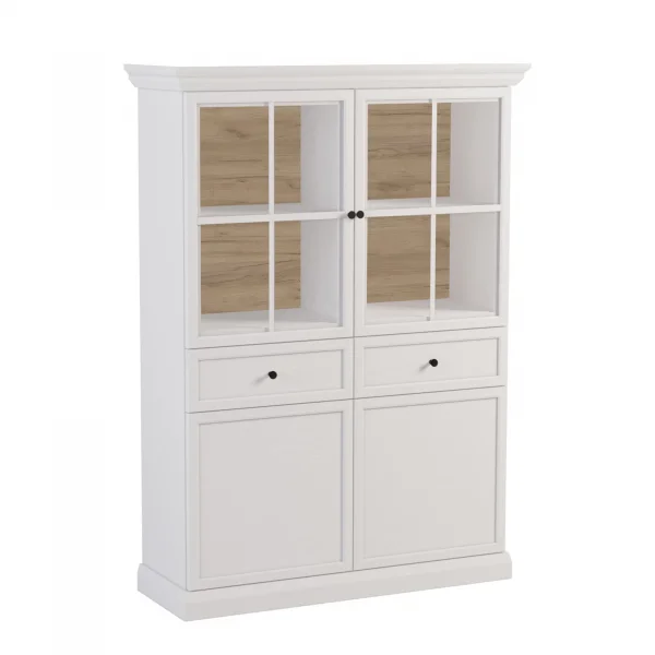 Vetrina moderna 115x162h cm 4 ante 2 cassetti shabby bianco Purro
