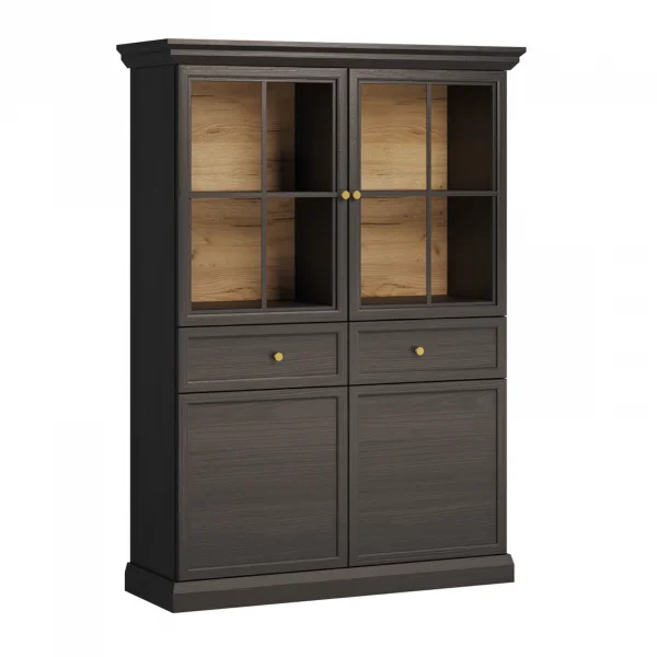 Vetrina moderna 115x162h cm 4 ante 2 cassetti shabby nero grafite Purro