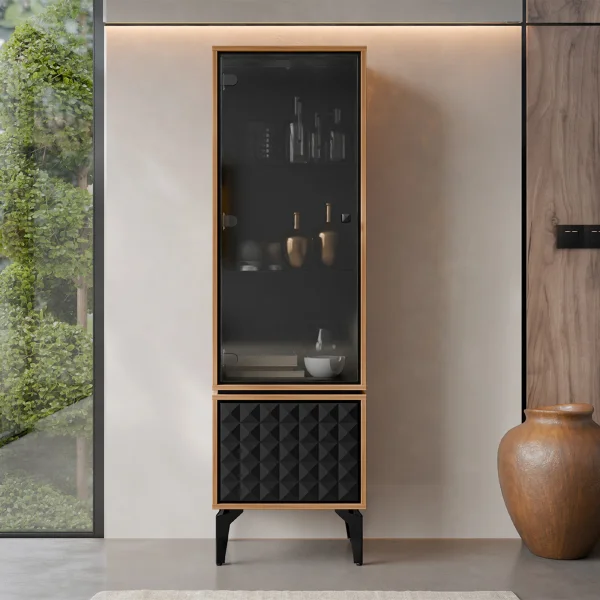Vetrina moderna 54x182h cm 2 ante serigrafato rovere nero Duplo