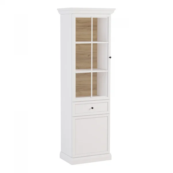 Vetrina moderna 64x200h cm 1 anta con vetro shabby bianco Purro