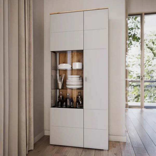 Vetrina soggiorno 90x150h cm 2 ante grigio chiaro rovere Lea