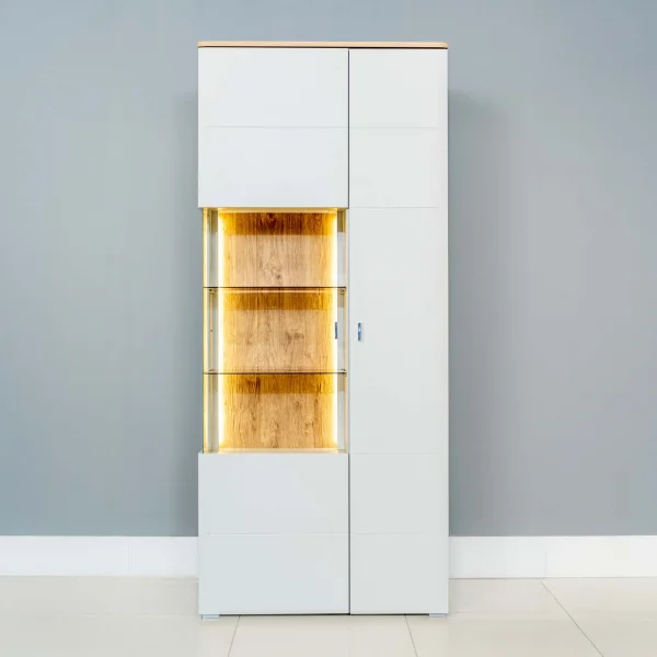 Vetrina soggiorno 90x150h cm 2 ante grigio chiaro rovere Lea