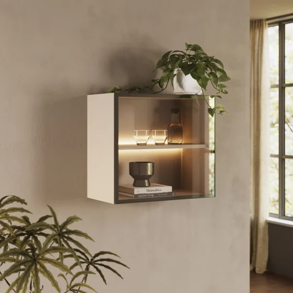 Vetrina sospesa 55x50h cm 1 anta vetro bronzato beige cashmere Sunset