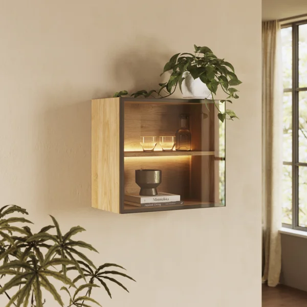 Vetrina sospesa 55x50h cm 1 anta vetro bronzato rovere chiaro Sunset