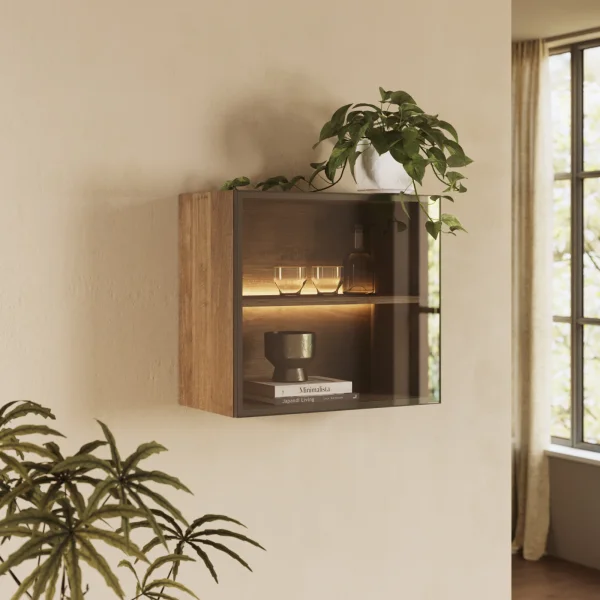 Vetrina sospesa 55x50h cm 1 anta vetro bronzato rovere scuro Sunset