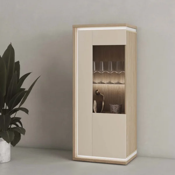 Vetrinetta 55x135h cm 1 anta con led beige rovere Lyve